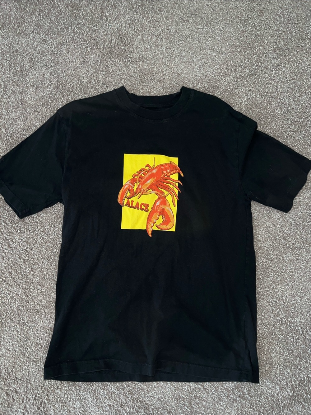 PALACE Black Tee with Yellow Panel and Red Lobster